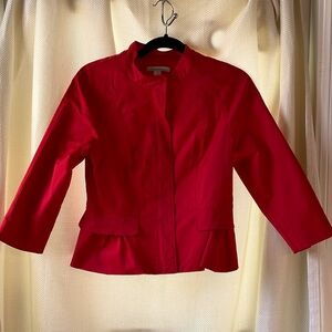 Kenneth Cole Red Jacket Zip Up with Peplum 3/4 Sleeves Size 6